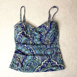 Tommy Bahama Relax Paisley Swimsuit Tankini Top Size L Blue Adjust Over shoulder